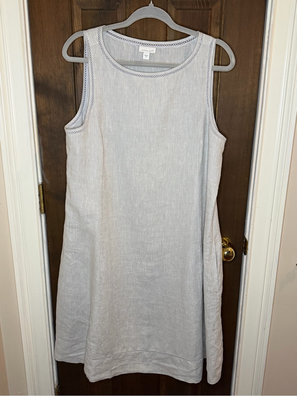 J. Jill Love Linen Crochet Trim Sleeveless Midi Shift Dress Size M